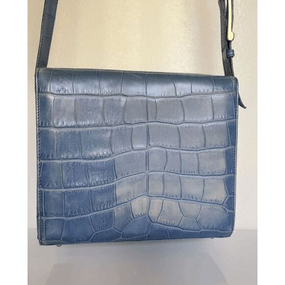 Versace Blue Croc-Embossed Crossbody Bag - Picture 6 of 16